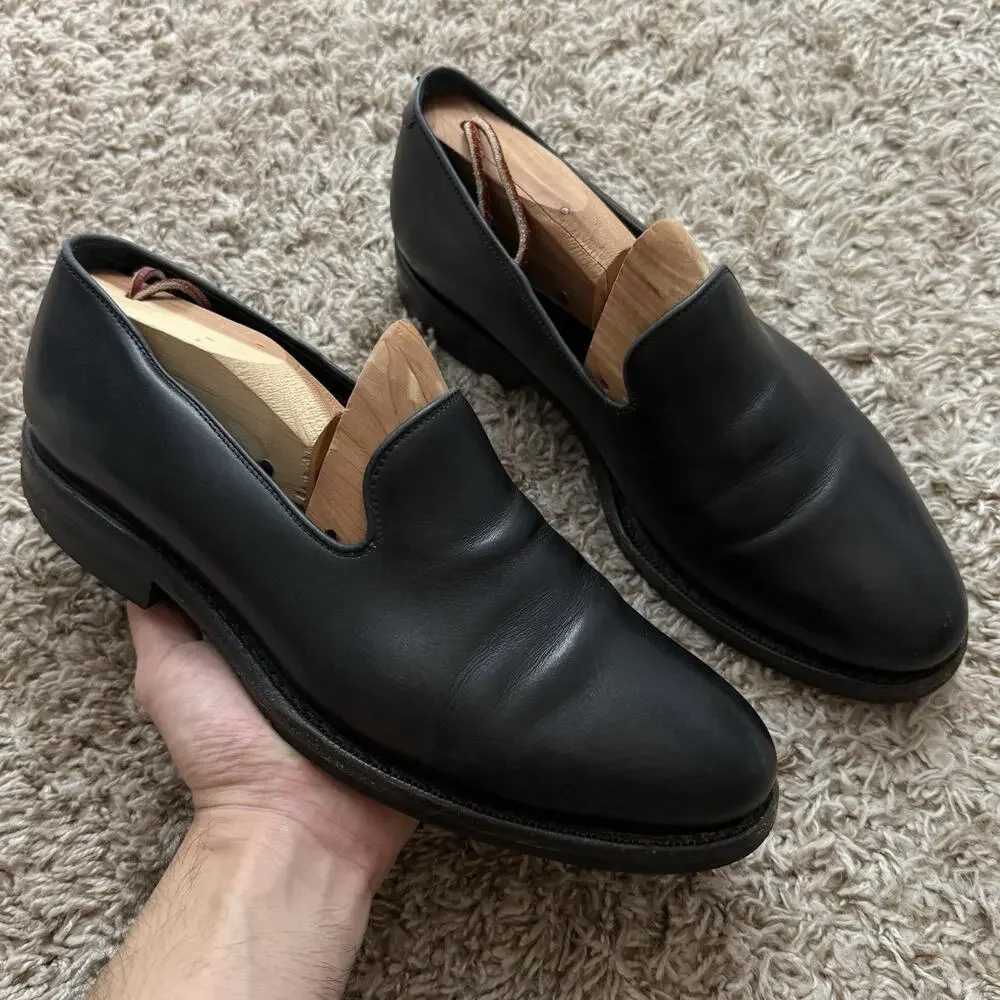 Jalan Sriwijaya Fortuna Shoes Black Leather Slip On Loafers Welted Men’s Size 8